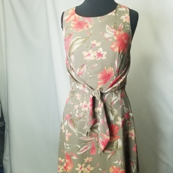 Coldwater Creek Size 10 Long maxi dress Sleeveless tank Floral Tan split‎ Back - Picture 1 of 11